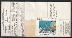 US: Florida,  1990 Crawfish Permit Stamp on license  (1362k)