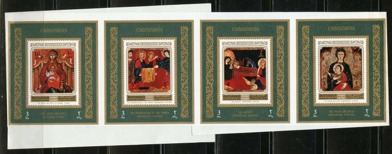 MANAMA CHRISTMAS UNCUT STRIP OF EIGHT  IMPERF SOUVENIR SHEETS ON UNGUMMED PAPER 