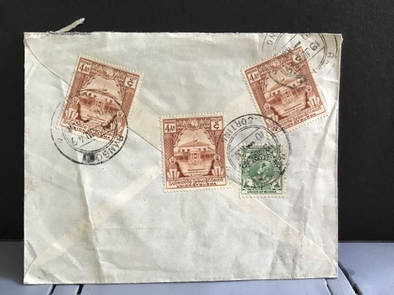 Burma 1949 B.C. Shah & Co Rangoon Air Mail to England stamp cover R31331