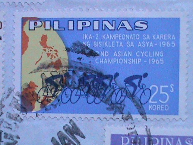 ​PHILIPPINES -1966-3 MINT & 3 USED PICTORIAL LARGE  STAMPS ON USED COVER VF