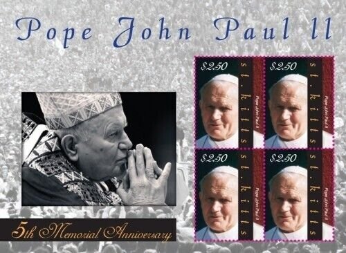 Saint Kitts 2010 - Pope John Paul ll - Sheet of 4 Stamps - Scott #784 - MNH