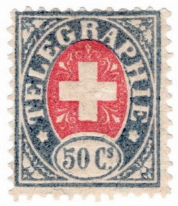 (I.B) Switzerland Telegraphs : 50c Blue & Pink (1881)