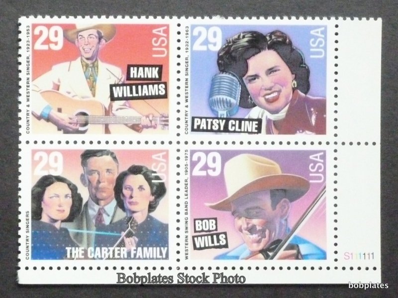 BOBPLATES #2771-4 Country & Western Plate Block F-VF NH SCV=$3.25