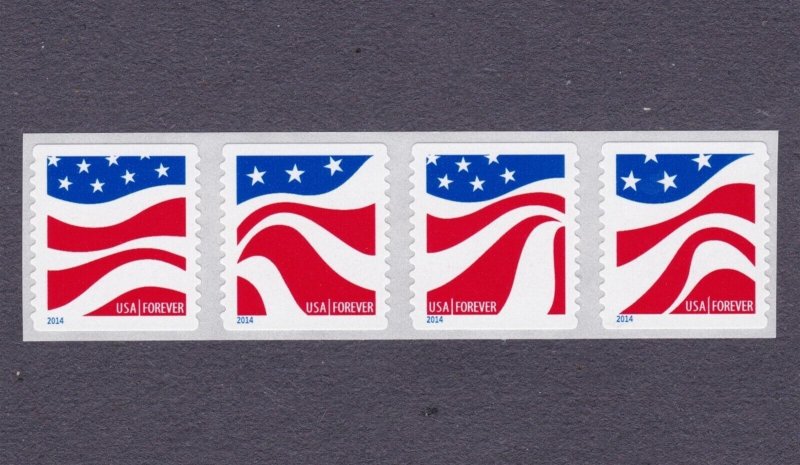 Coil Strip (4) Red White Blue (RWB) US 4897a F-VF, MNH Scott Order