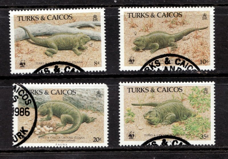1986 Turks and Caicos Sc# 710-13 Iguanas, WWF Panda Used postage stamp set cv$14