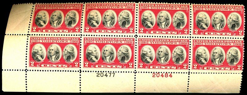 U.S. #703 MINT PL# BLOCK OF 8 OG NH CREASES 