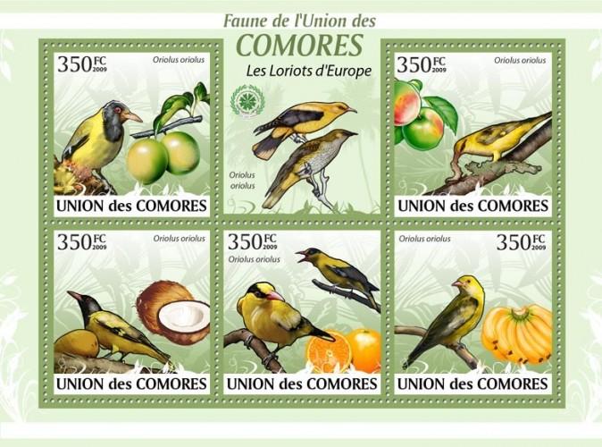 COMORES 2009 SHEET LORIOTS EUROPE ORIOLES ORIOLUS EUROPEAN BIRDS AVES cm9422a