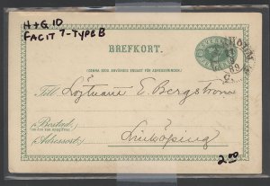 Sweden  H & G 10, 1889 Postal card