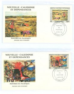 New Caledonia C202-C203 1984 Pacific Art (set of two) painting, tapestry on two unaddressed, cache ted first day covers.