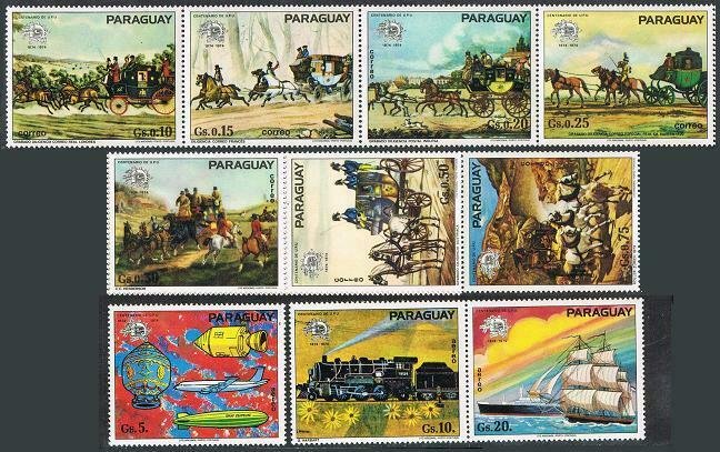 Paraguay 1536-15381540 sheetMNH.UPU-1001974.CoachesBalloonTransportSpace.