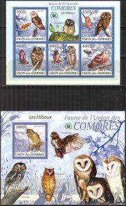 Comoro Islands 2009 Birds Owls Sheet + S/S MNH