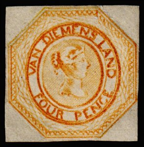 Tasmania Scott 2b Orange, Blurred Impression (1855) Mint H OG VF, CV $5750.00 M