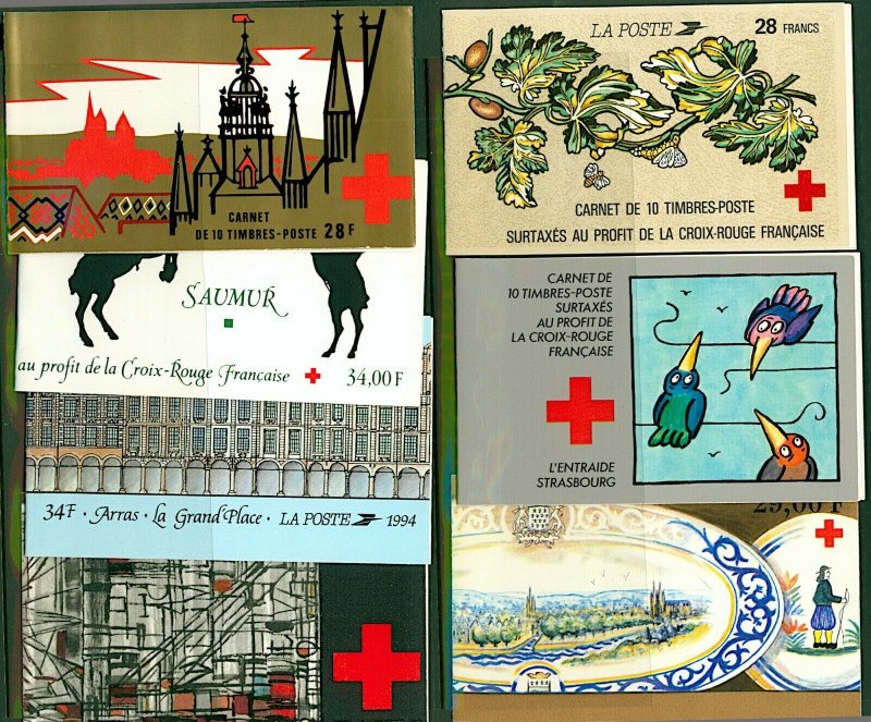 France 1985/1995 range of Red Cross Fund booklets (7) Mint Stamps