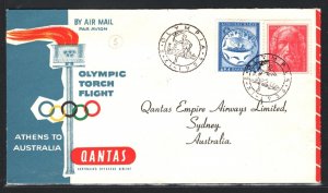 GREECE Air Mail Cover QANTAS 1956 *OLYMPIC TORCH FLIGHT* Australia Sydney MA500