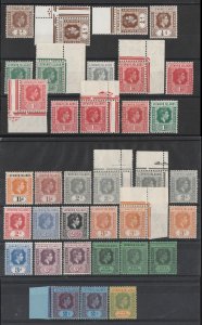 LEEWARD ISLANDS 1938 KGVI ¼d to 5/-, plus shades & papers.