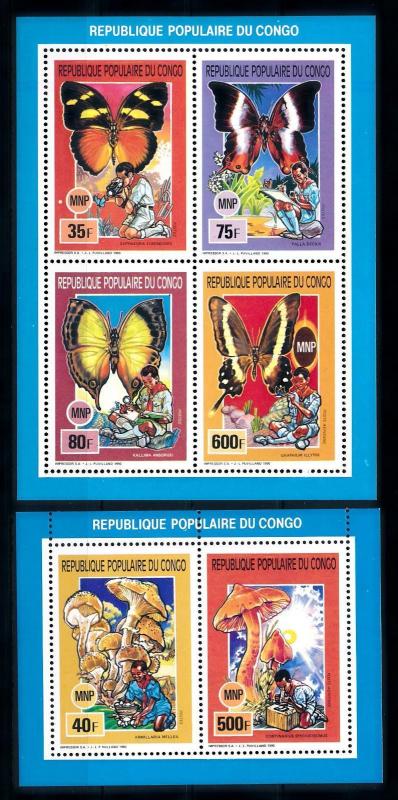 [75586] Congo Brazzaville 1991 Scouting Butterflies Mushrooms 2 Sheets MNH