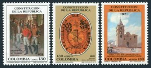 Colombia C815-C817,MNH.Mi 1780-1782. Constitution of Republic.1989.Arms,Temple.