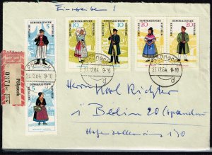 DDR 1964,Sc.#739-743 used on registered cover. Folk costumes