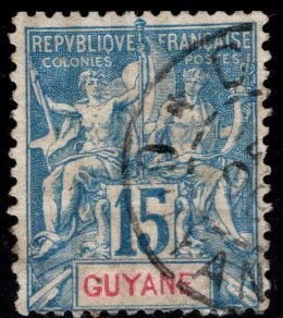 French Guiana Scott 39 Perf 14x13.5 MH* stamp on Quadrille paper blunt perfs