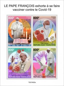 Togo - 2021 Pope Francis & Pandemic - 4 Stamp Sheet - TG210423a