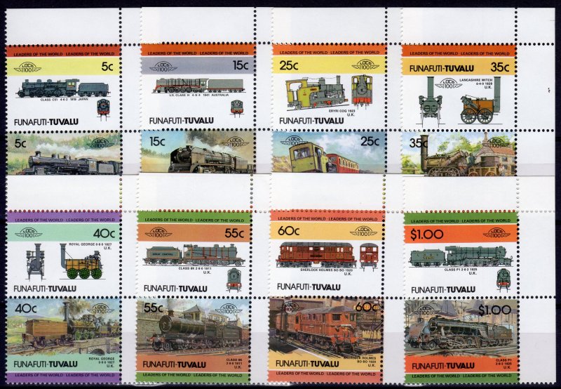 Tuvalu-Funafuti 1984 LOCOMOTIVES 2nd.series (16v) 8 Pairs MNH