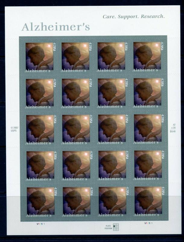 UNITED STATES  SCOTT#4358  42c ALZHEIMER'S  SHEET OF 20  MINT  NH