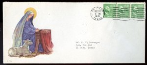 U.S. Scott 839 (3) Coil Line Strip on 1945 Christmas Cover