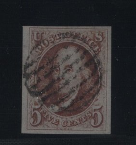 1b Orange brown VF+ used PF cert 80 neat grid cancel with nice color ! see pic !