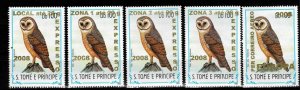 S. Tome Principe 2009 Mi. 3963 - 3966 + 3968 overprints Birds Fauna Eule Owl