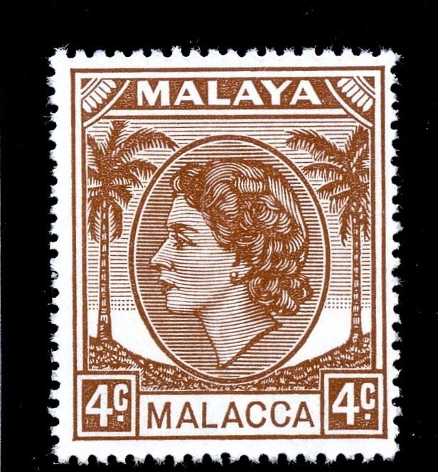 Malaya - Malacca 1957 QEII 4c pale brown superb MNH. SG 25a.
