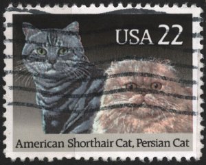 SC#2375 22¢ Cats: American Shorthair Cat, Persian Cat Single (1988) Used