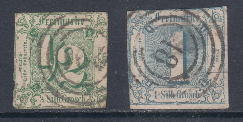 Thurn & Taxis Sc 9, 10 used 1859-1860 imperf Numerals, nice appearing