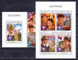 Mozambique, 2018 issue. Famous Scouts sheet of 4 & s/sheet. ^