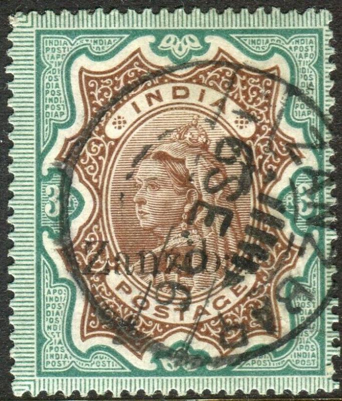 ZANZIBAR-1895-96 3r Brown Green.  A fine used example Sg 20