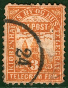 Denmark Local Stamp 3 ore COPENHAGEN TELEGRAPH Used ex Collection ORANGE128