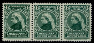 CANADA - Newfoundland QV SG66, 1c green, NH MINT. Cat £25. STRIP x 3