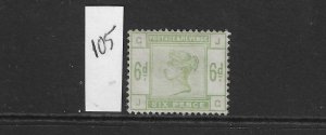 GREAT BRITAIN SCOTT #105 1883-84 VICTORIA- WMK 30- 6P (GREEN)-MINT (PARTIAL GUM)