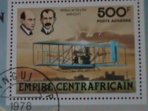 ​CENTRAL AFRICAN-1978  WRIGHT BROTHERS & HIS 1ST PLANE FANCRY CANCEL S/S VF