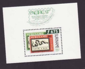 Surinam-Sc#1097- id8-unused NH sheet-Stamp on Stamp-Pacific '97-