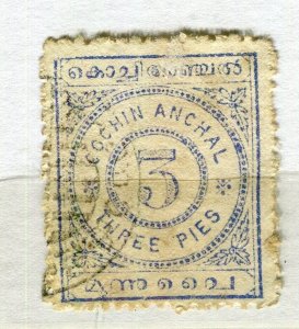 INDIA COCHIN; 1903 early classic Local Numeral issue used SHADE of 3p. value