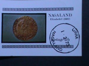 ​NAGALAND-1973- ELIBAZETH I- GOLD COIN-1602 CTO S/S VF-OG FANCY CANCEL