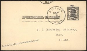 USA 1912 BINFORD North Dakota to KULM Cover 108452