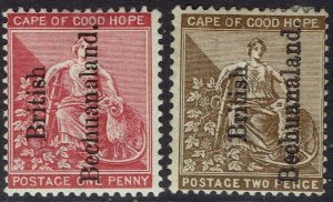 BECHUANALAND 1891 OVERPRINTED UPWARDS CAPE HOPE 1D AND 2D