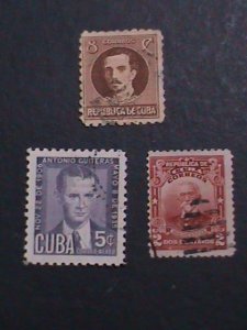 ​CUBA   THREE ALOMOST 80 YEARS VERY OLD USED FAMOUS PERSONS-STAMP-VERY FINE