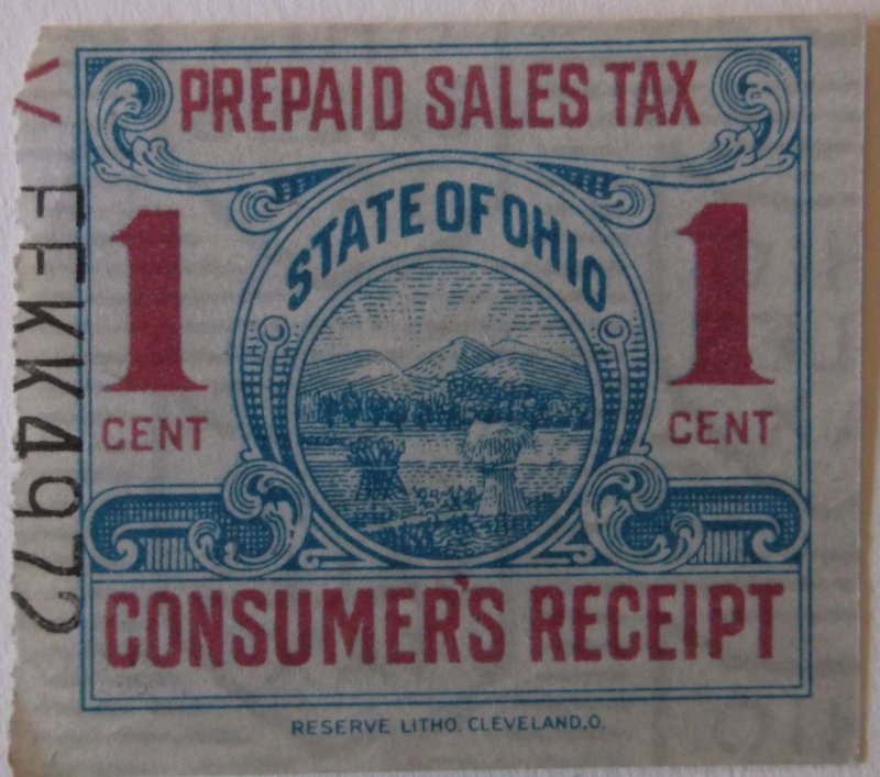 United States State Revenue Ohio Sales Tax 1 Cent Seal Used