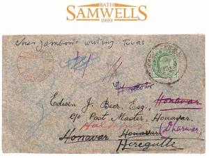 MS90 1913 INDIA *Honavar* MAIL MISSENT GERMANY *Hannover* RETOUR Karnataka Cover