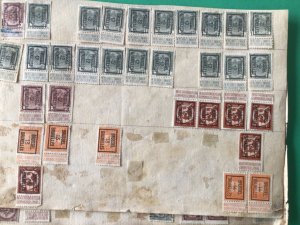 Belgium pre cancel stamps on 2 old album part pages Ref A8455