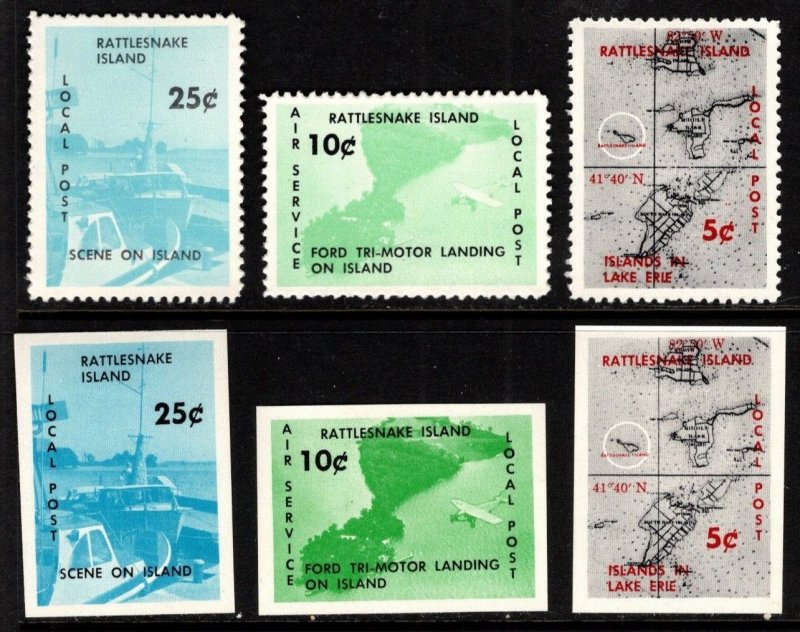 1966 US Rattlesnake Island Local Post First Issue Perfs & Imperfs Complete Set/6