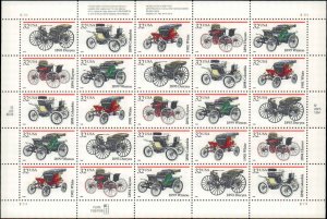 United States #3019-3023, Complete Set, Pane of 25, 1995, Automotive, Never H...