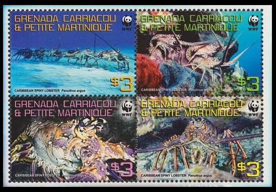 Grenada Carriacou WWF Caribbean Spiny Lobster 4v block 2*2 SG#4000-4003 SC#2727